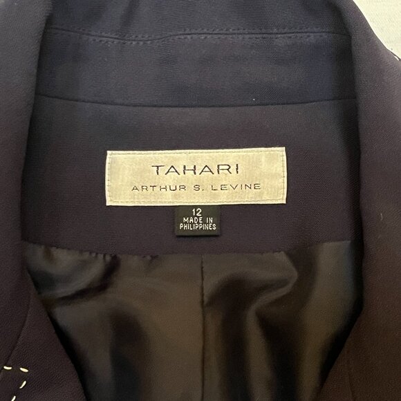 TAHARI ARTHUR S LEVINE Size 12  Navy Dark BLUE LONG JACKET COAT - Picture 2 of 9
